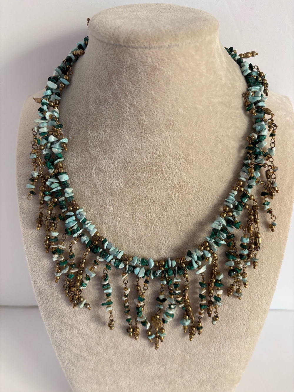 Chico's Turquoise Fringe Statement Necklace Boho Southwestern 18"